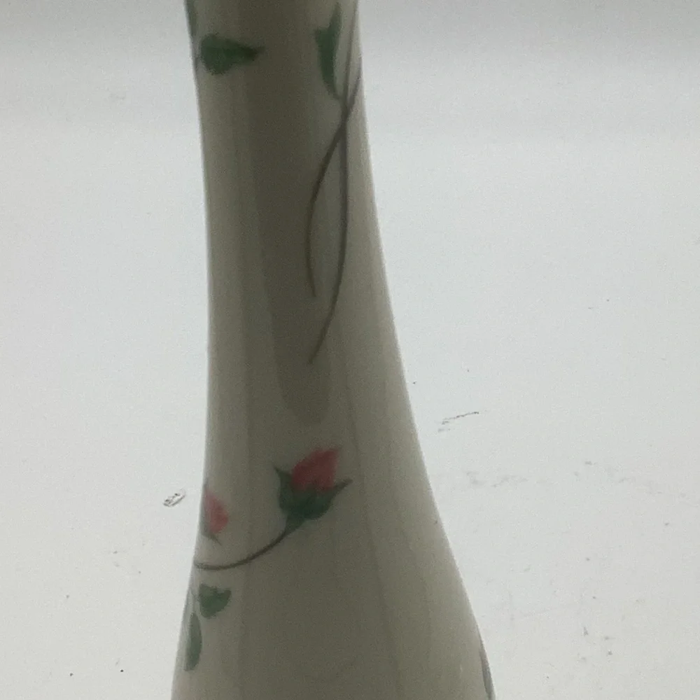 Lenox Rose Manor Cream Vase with Red and Green Floral Design